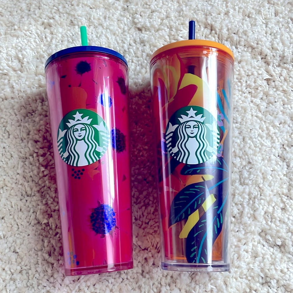 Starbucks Tumbler Hawaii 2022 daisy Flower leaf Purple Pink orange yellow green